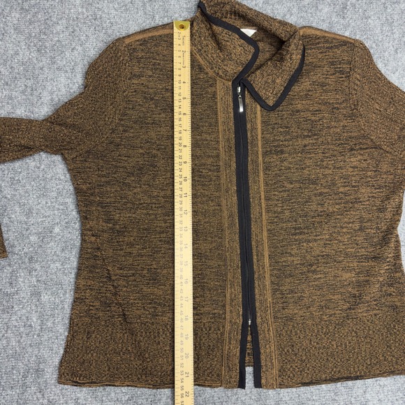 Exclusively Misook Cardigan Sweater Womens M Brown Black Knit Zip Minimalist - Picture 8 of 8